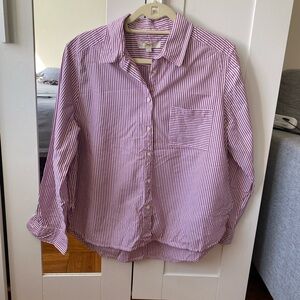 LOFT Stripe Cotton Blend Relaxed Pueple Pocket Button-Up Shirt - Size L